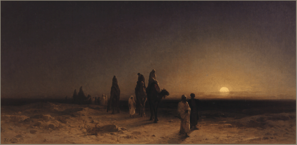 Crossing the Desert at Sunset,